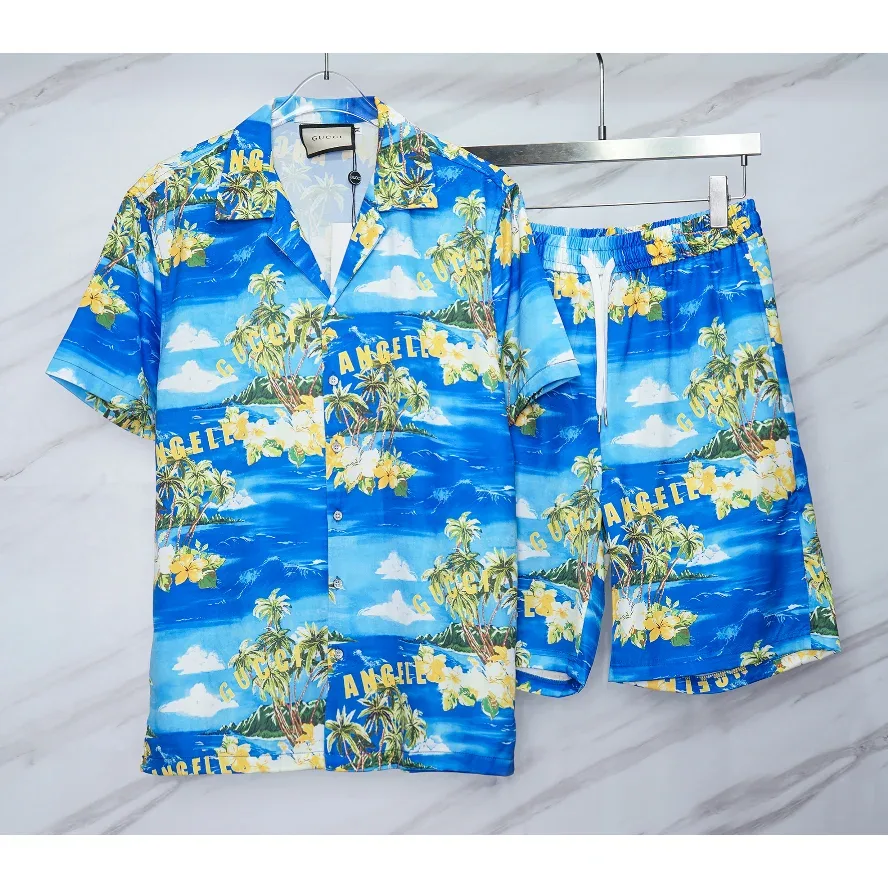 Gucci Tropical Print Shorts Set Blue