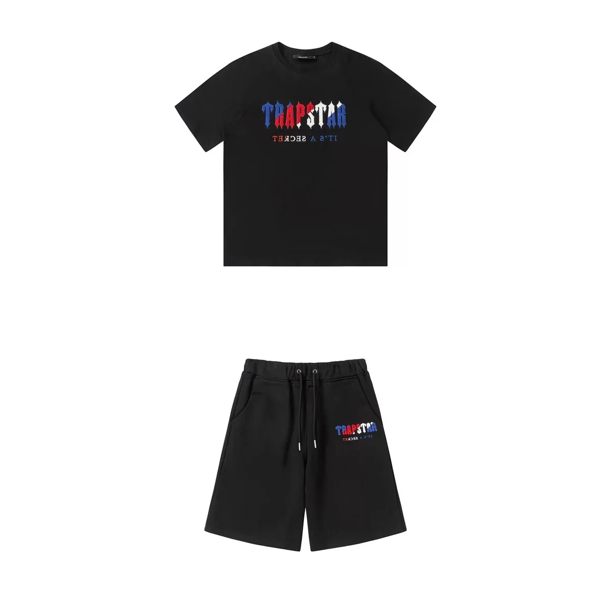Trapstar Blue Red White Embroidered Black 002 Co-ord Set