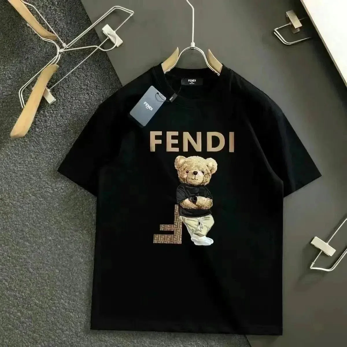 Fendi Bear Print Black T-Shirt
