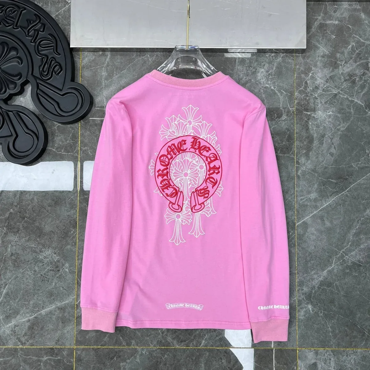 Chrome Hearts Pink Floral Cross Long Sleeve T-Shirt