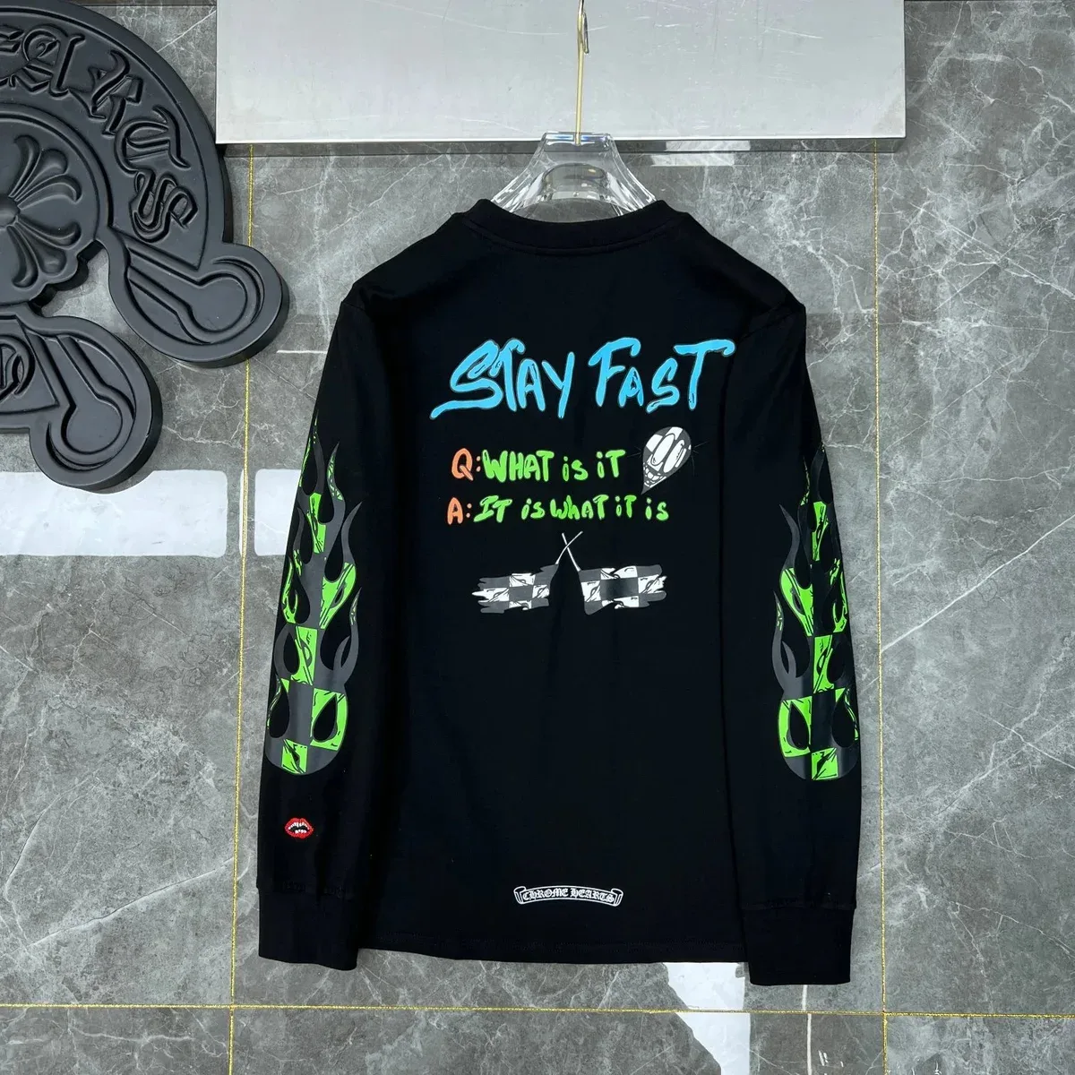 Chrome Hearts CH Cross Stay Fast Black Long Sleeve T-Shirt