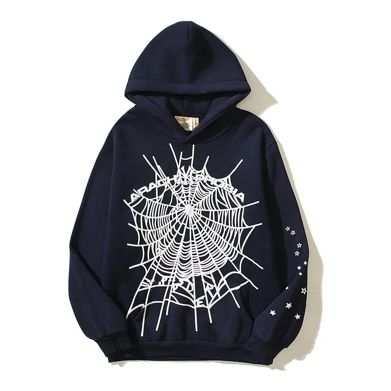 Dark Blue Spider Web Print Hoodie