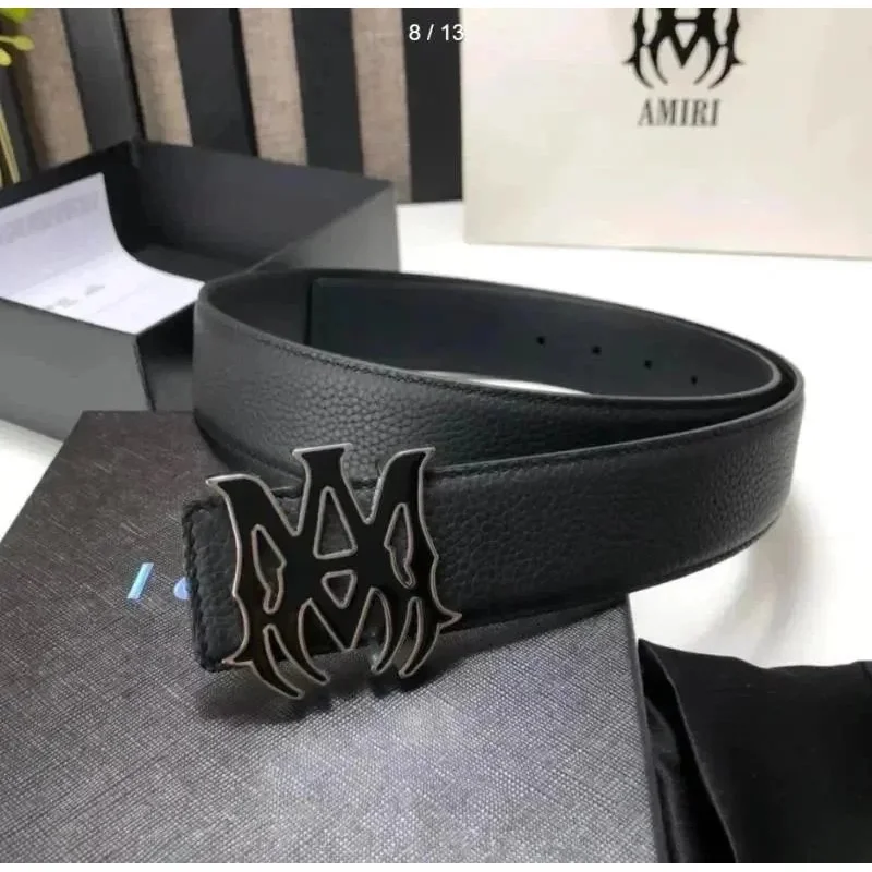 Amiri Black Leather Belt with MM Buckle