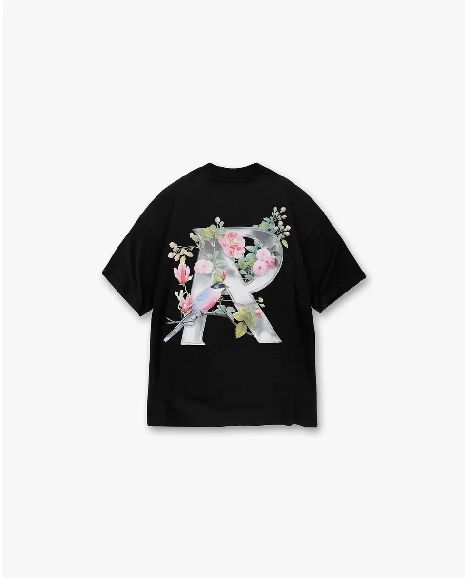 Black Floral 'R' T-Shirt