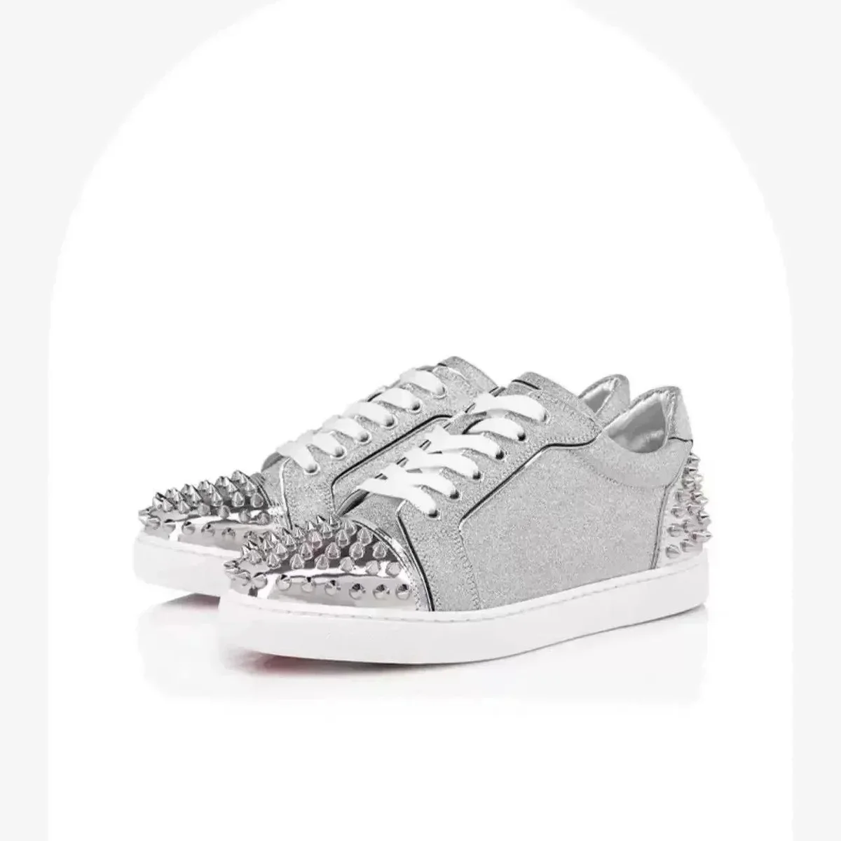 Christian Louboutin Loubi Silver Spiked Sneakers