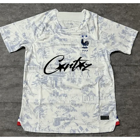 France Football Kit White Blue Pattern Jersey