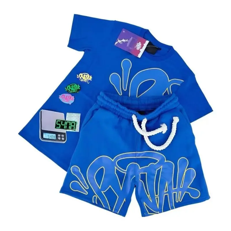 Blue Graffiti Print T-Shirt & Shorts Set
