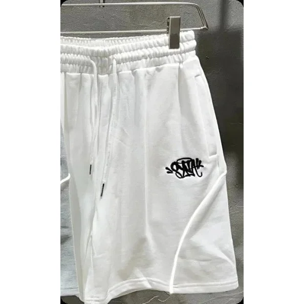 White Solid Embroidered Shorts