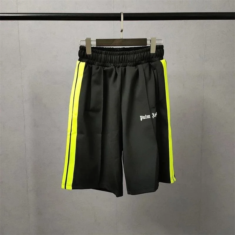 Palm Angels Track Black with Neon Yellow Stripes Shorts