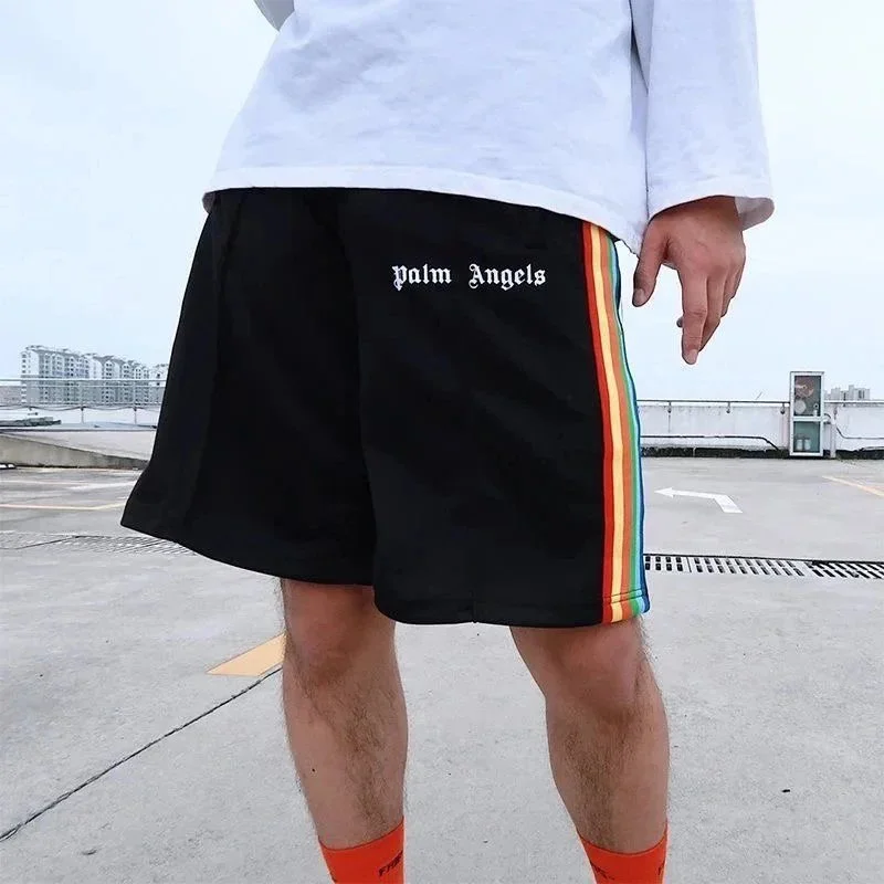 Palm Angels Palm City Black Rainbow Stripe Shorts