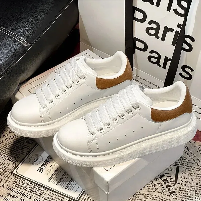Unisex White & Brown Leather Sneakers Model 20