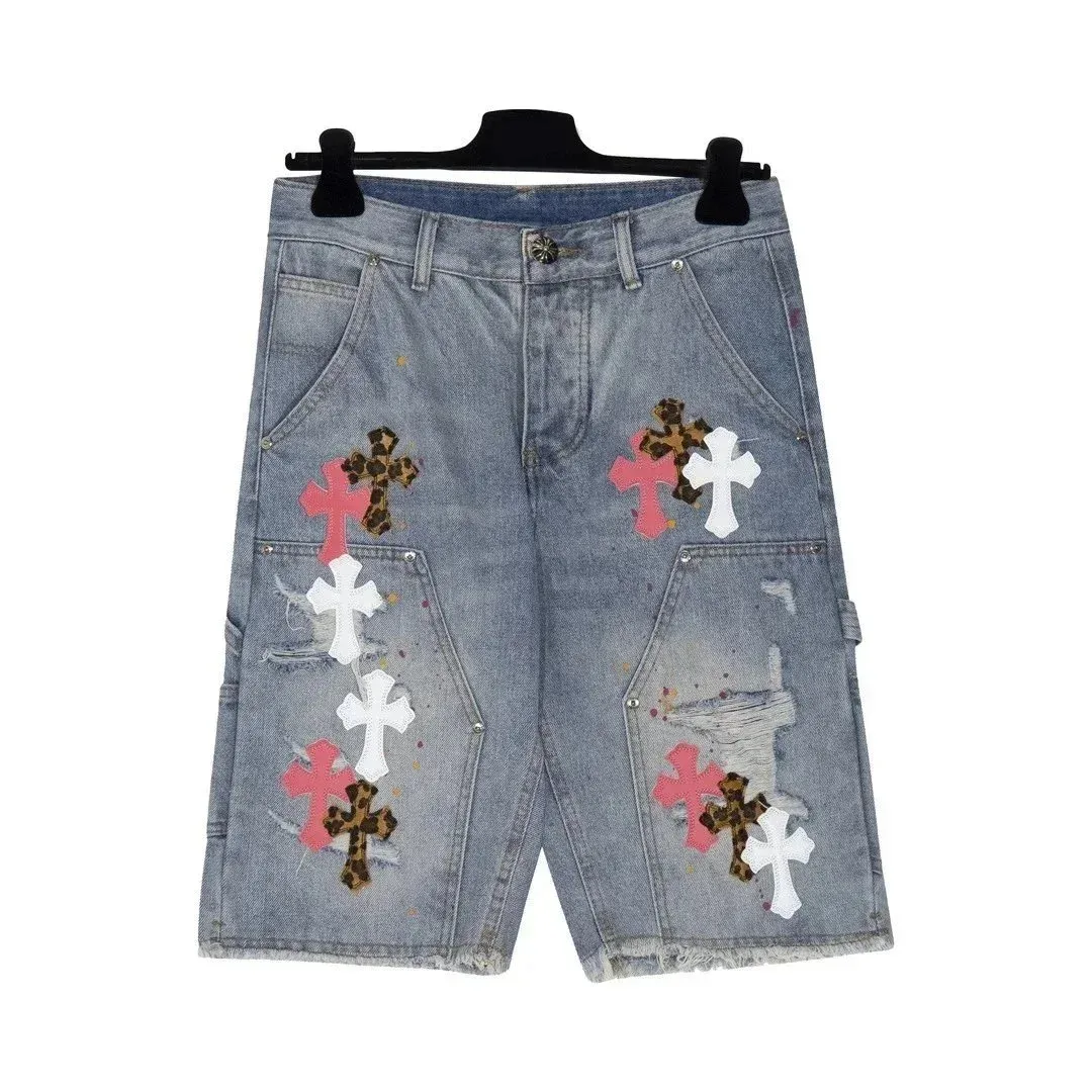 Distressed Cross Denim Shorts