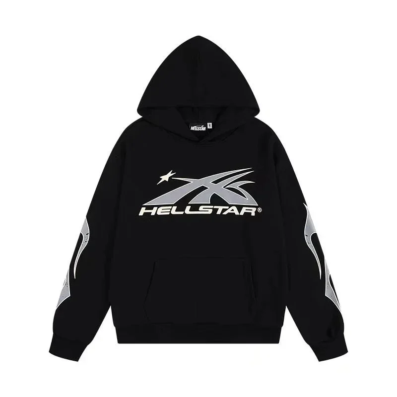 Hellstar Triple Black Hoodie with Flame Sleeves