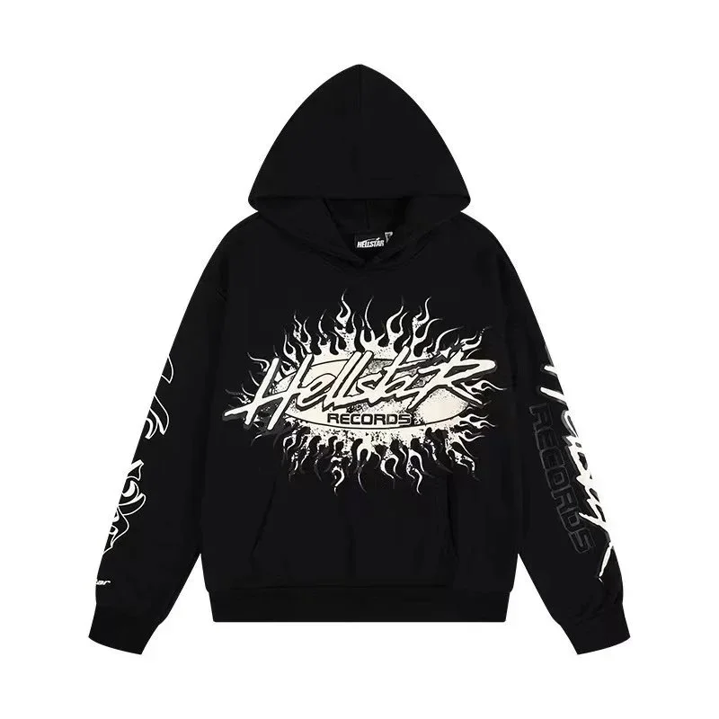 Hellstar Records Black Hoodie with Flame Graphic