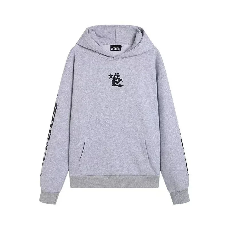 Hellstar Studios Grey Flame Embroidered Hoodie