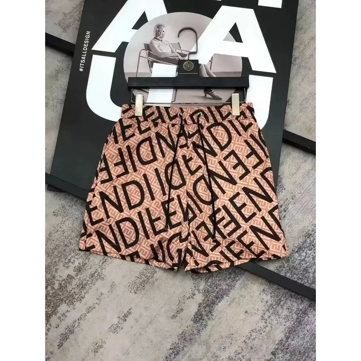 Fendi Iconic FF Logo Shorts Beige