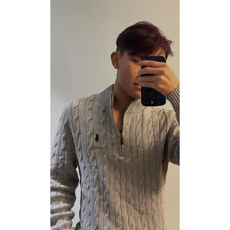 Polo Ralph Lauren Grey Cable Knit Zip Sweater