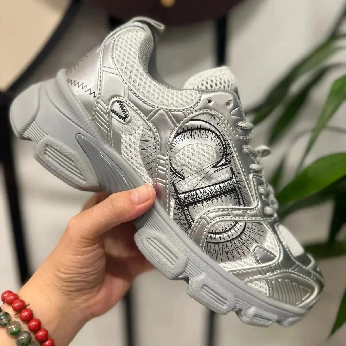 Silver Abstract Design Sneakers