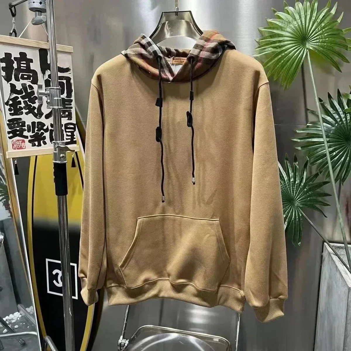 Burberry Yellow Hoodie with Checkered Hood