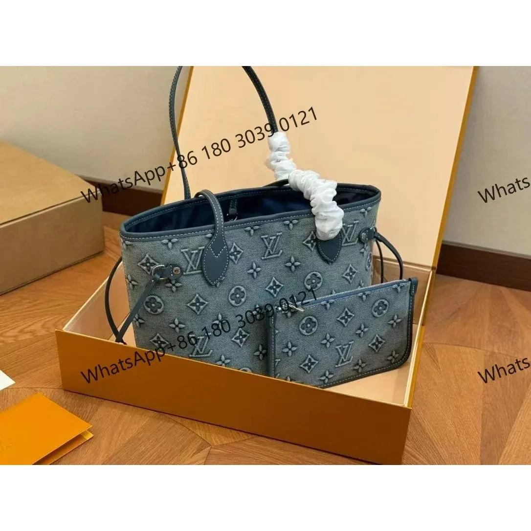 Louis Vuitton Neverfull Monogram Denim Tote Bag Blue