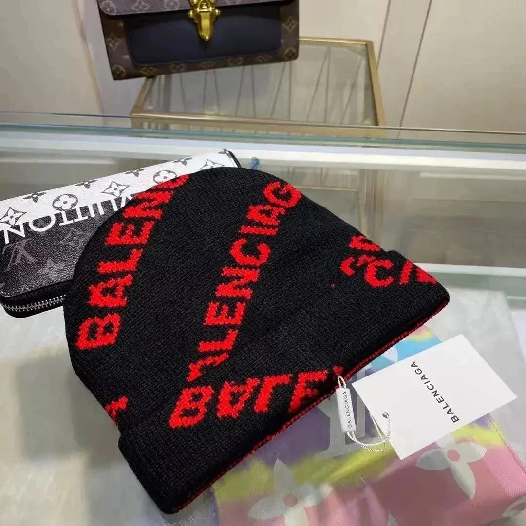 Balenciaga Black Red Logo Beanie