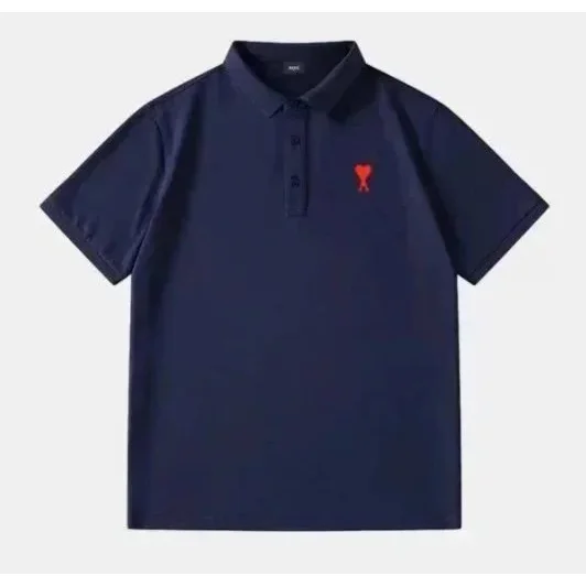 Ami Navy Red Logo Polo Shirt