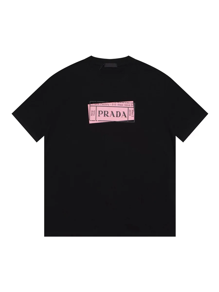Prada Black Pink Ticket Print T-Shirt