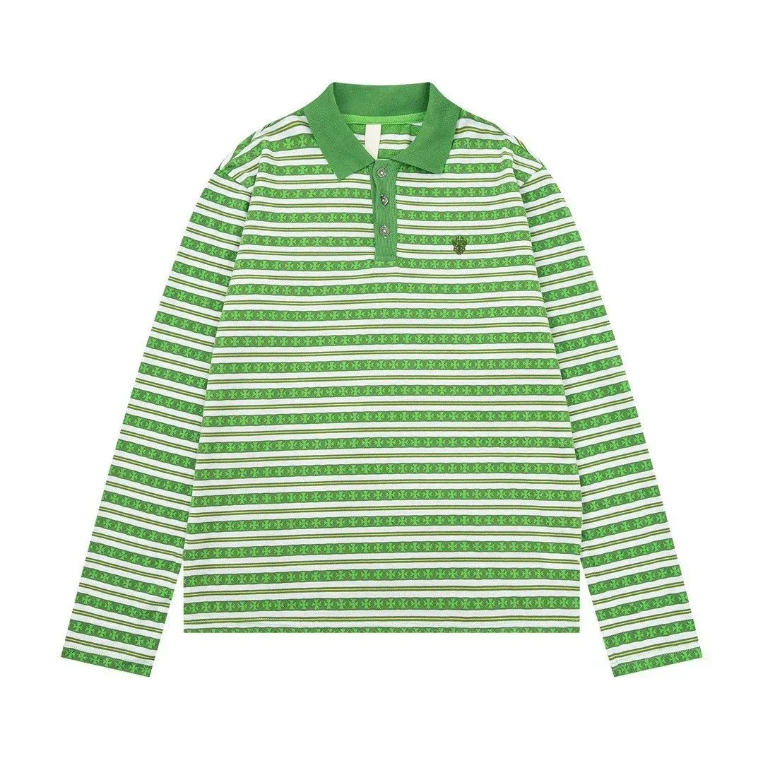 草绿色BF3001 Striped Long Sleeve Polo Shirt