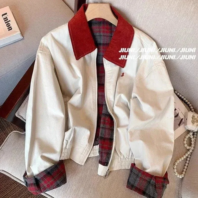 Reversible Corduroy Collar Jacket Beige/Plaid