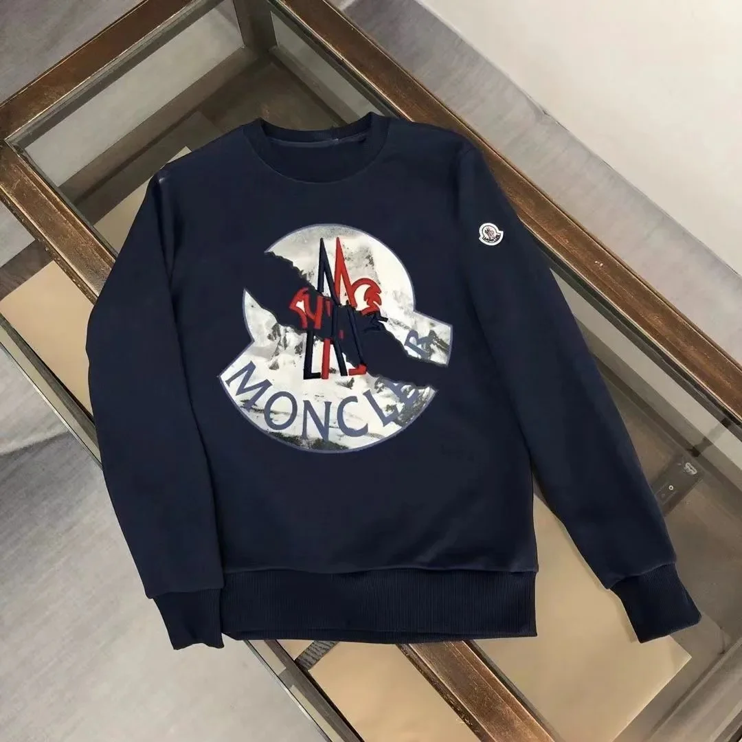 Moncler Logo Print Crewneck Sweatshirt Navy