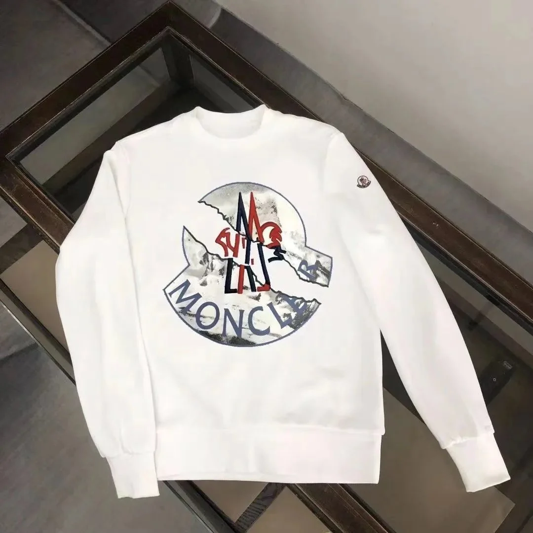 Moncler White Logo Print Crewneck Sweatshirt