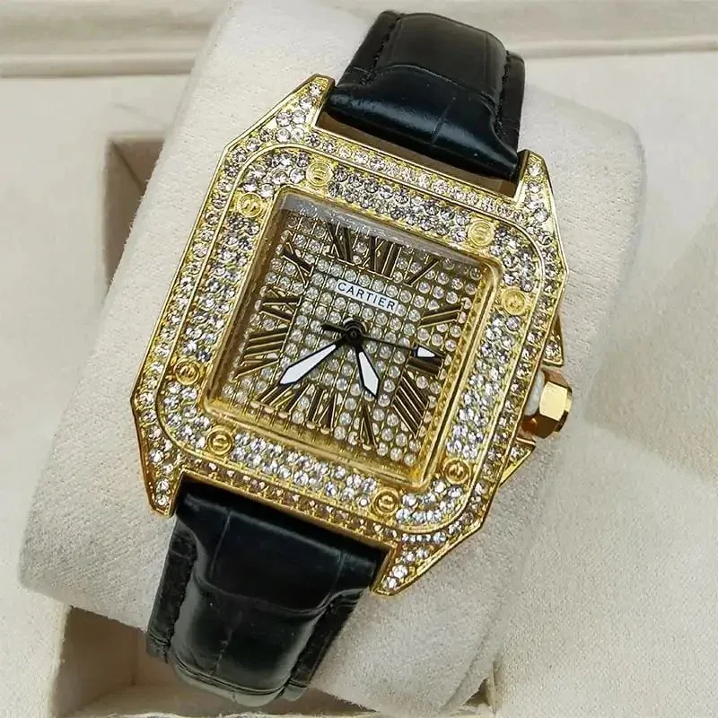 Cartier Santos Diamond Encrusted Gold Watch