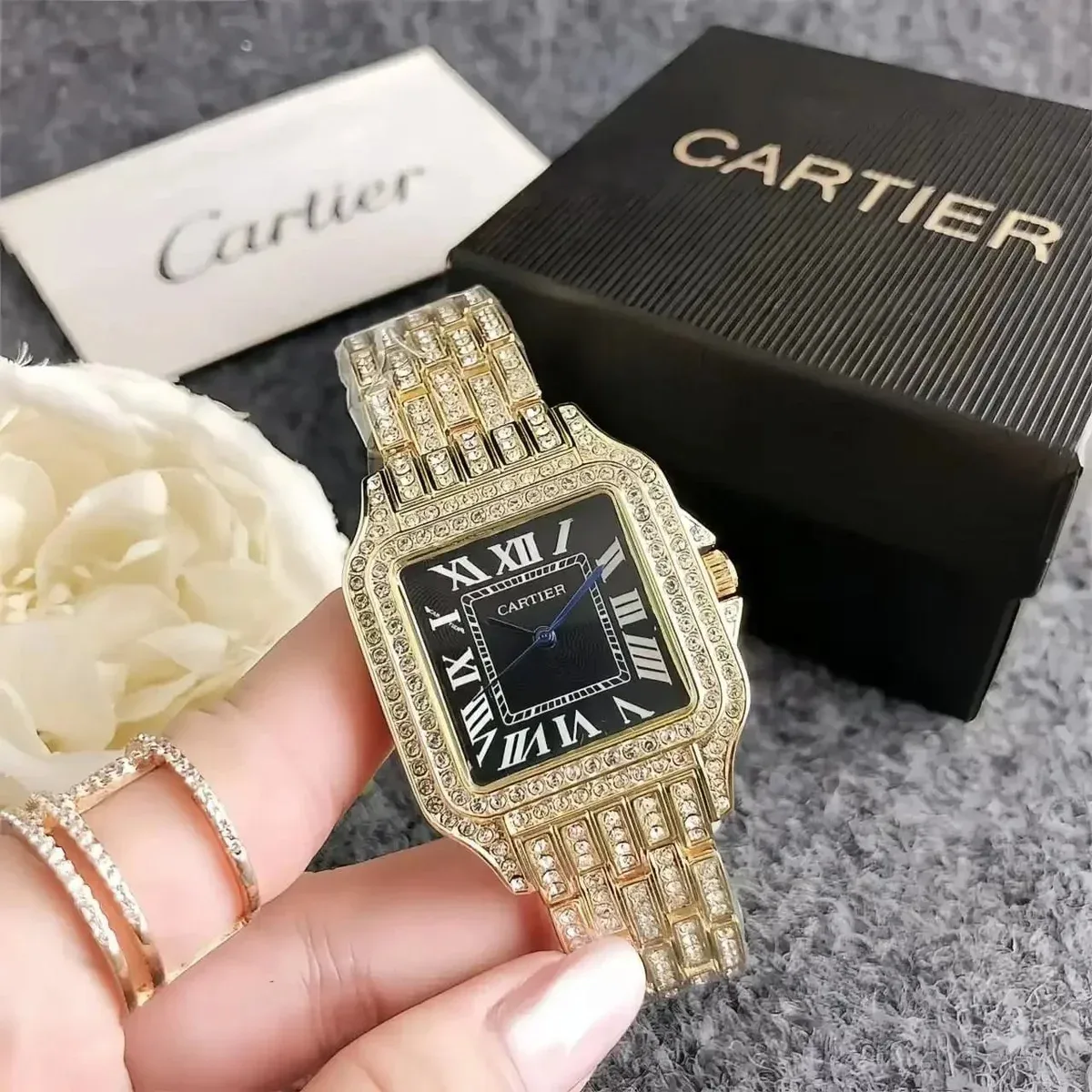 Cartier Soleil Blanc Gold Diamond Watch