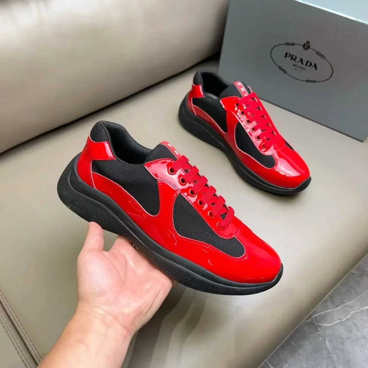 Prada Runners Red & Black Sneakers