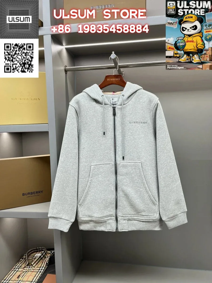 Burberry Grey Hoodie with Embroidered Logo