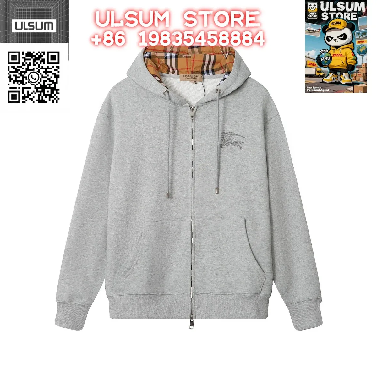 Burberry TB Monogram Grey Zip-Up Hoodie