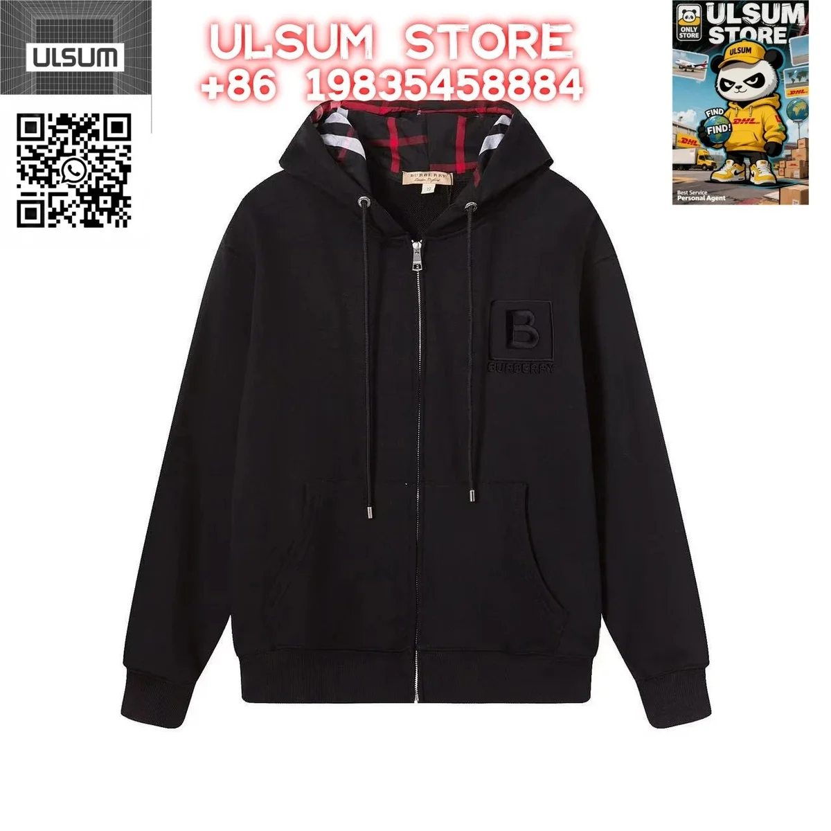 Burberry Black B Logo Zip-Up Hoodie