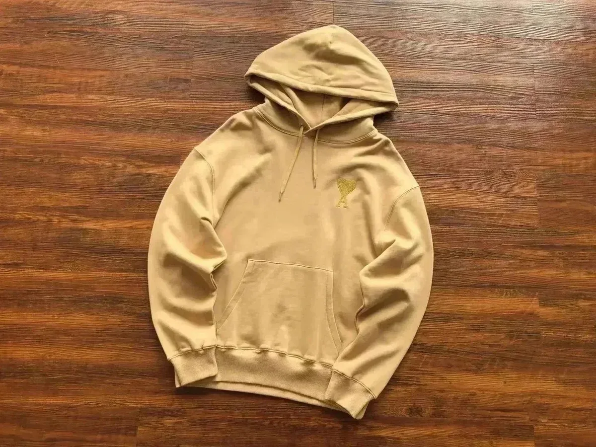Ami Paris Beige AMI Hoodie with Embroidery