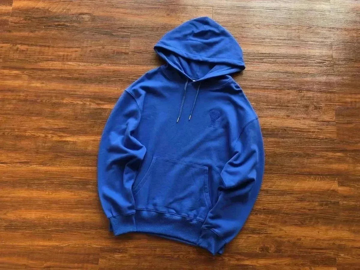 Solid Blue Hoodie with Embroidered Logo