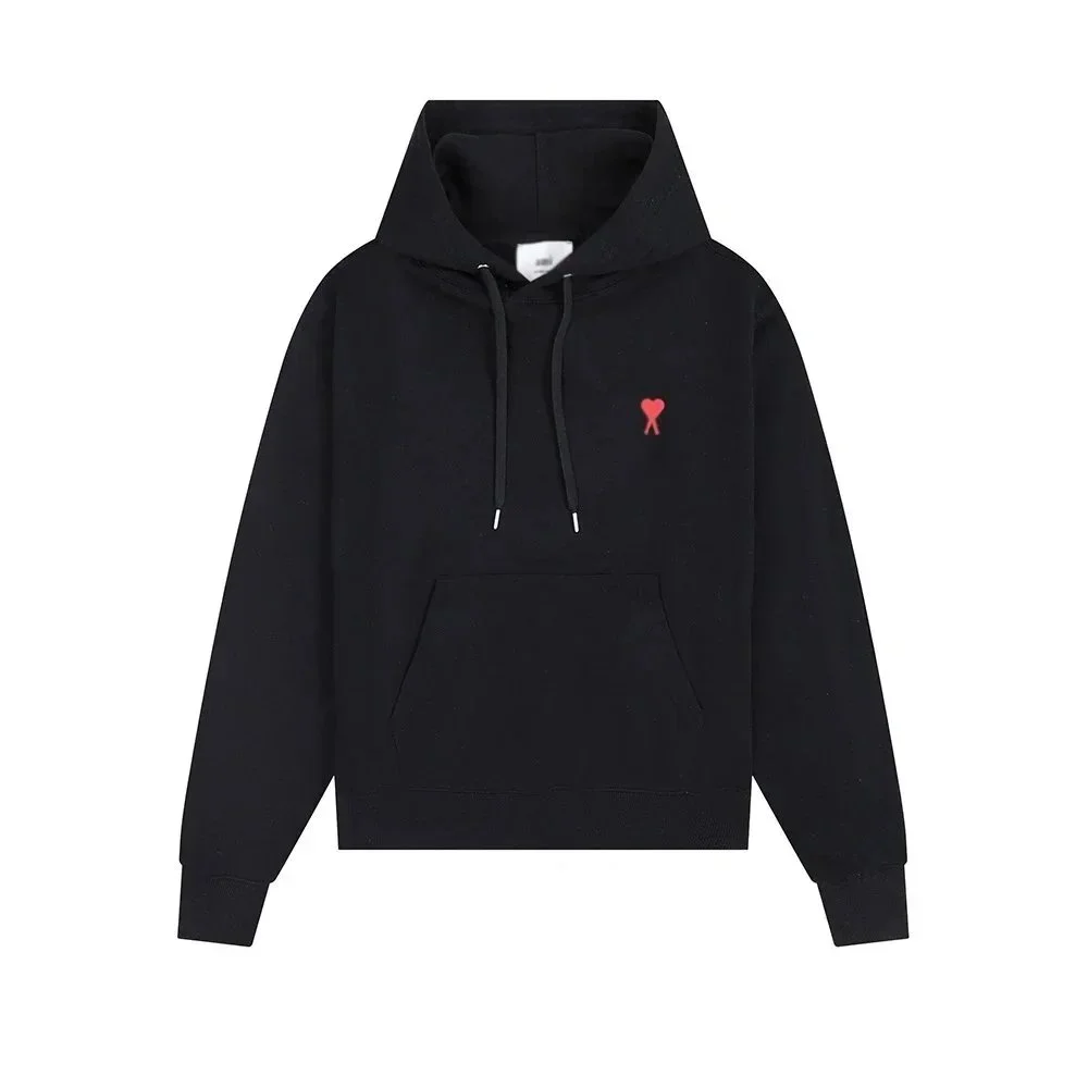 Ami Black Hoodie with Red Heart Logo