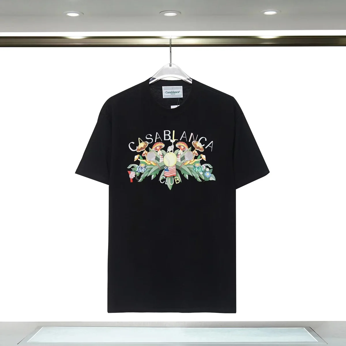 Casablanca Club Black Tennis Print T-Shirt