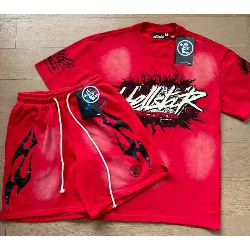 Hellstar Red Flame Graphic T-Shirt & Shorts Set