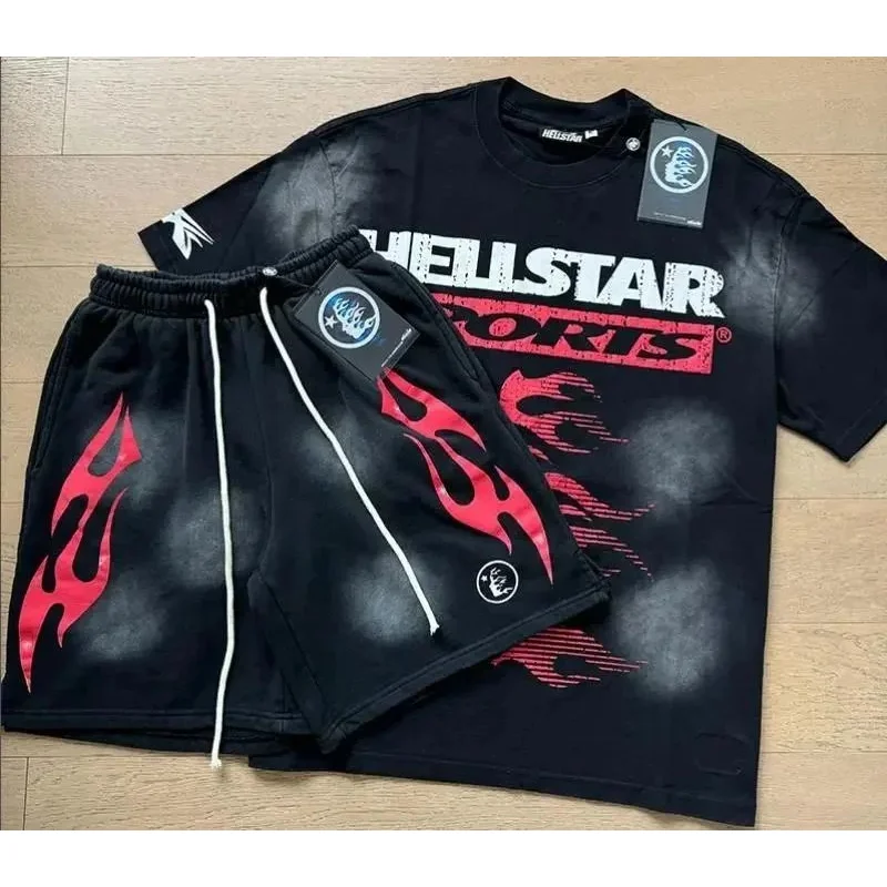 Hellstar Black Red Flame Shorts & T-Shirt Set