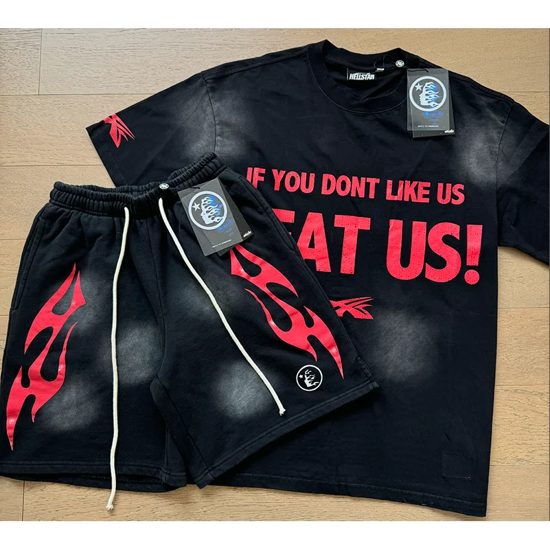 Hellstar Black Red Flame Graphic T-Shirt & Shorts Set