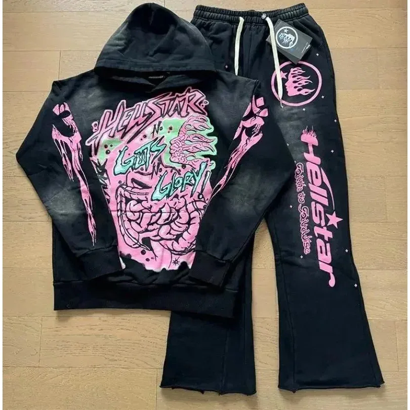 Hellstar Studios Black & Pink Graphic Tracksuit