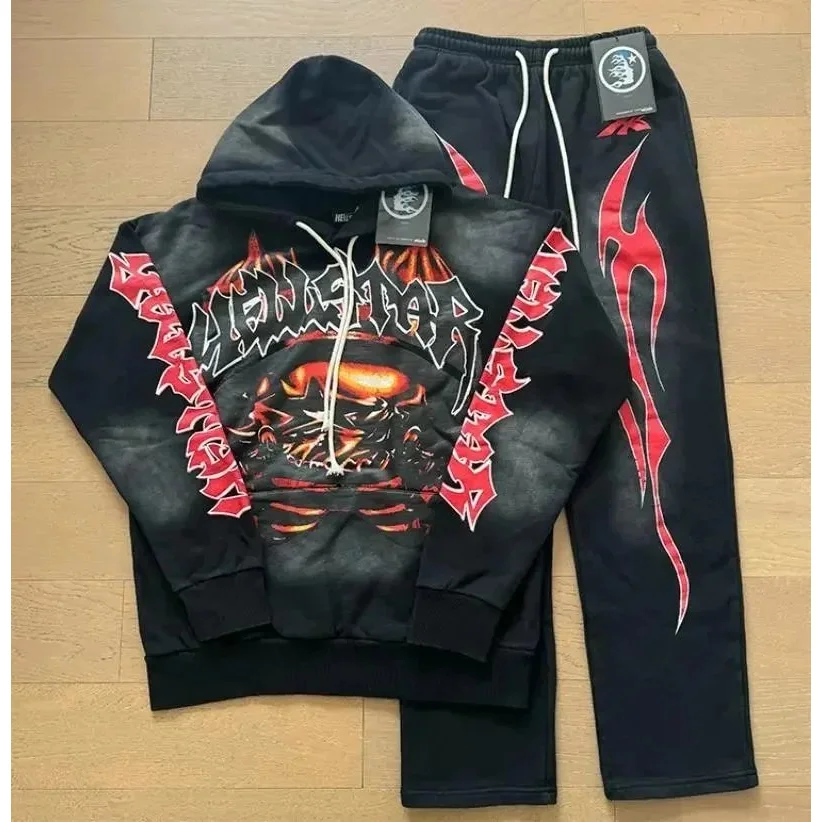 Hellstar Monster Flame Tracksuit Black/Red Co-ord Set
