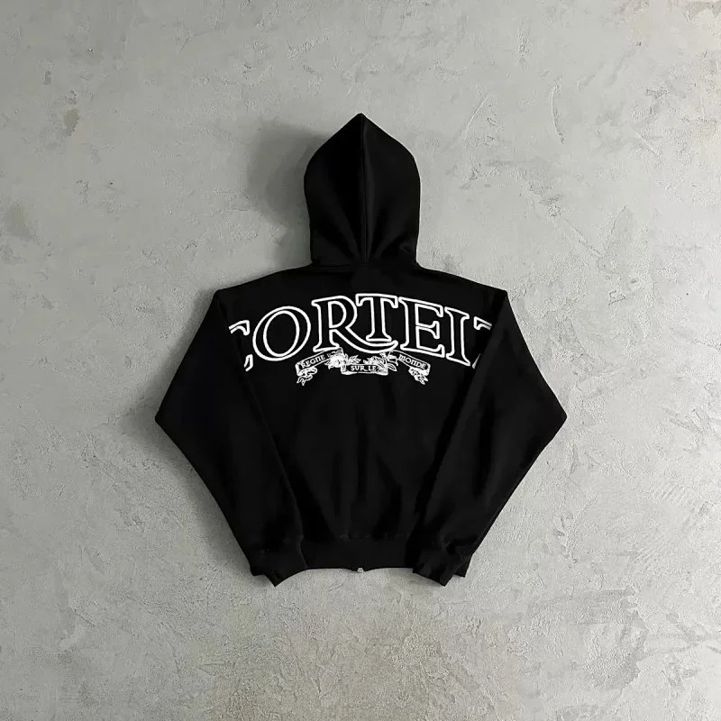 Corteiz RTW Black Hoodie with White Graphic