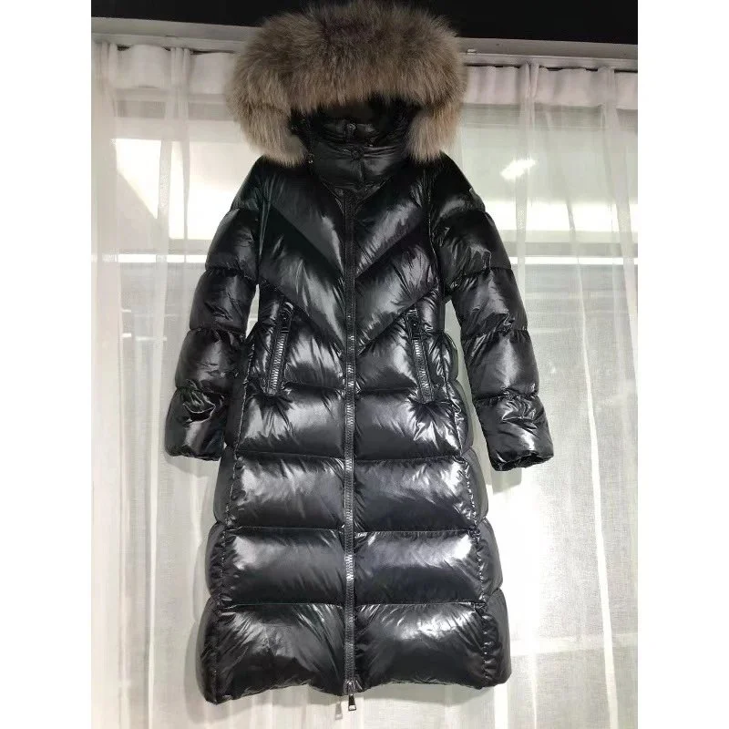 Moncler Maya Black Fur Trim Long Puffer Coat
