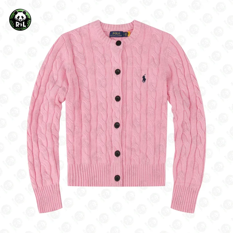 Polo Ralph Lauren Classic Logo Pink Cable-Knit Cardigan