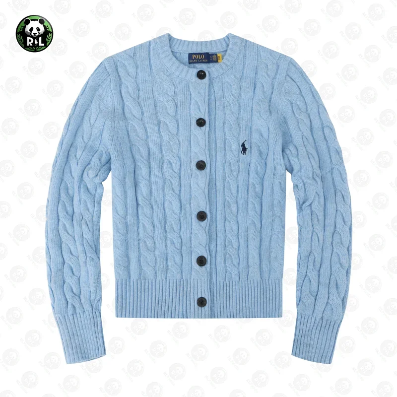 Polo Ralph Lauren Classic Logo Cable Knit Cardigan in Light Blue